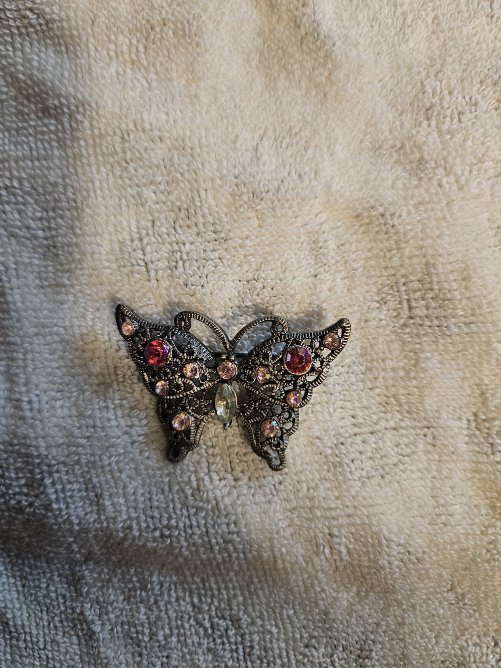 Vintage Butterfly Brooch with Pink and Clear Crystals
